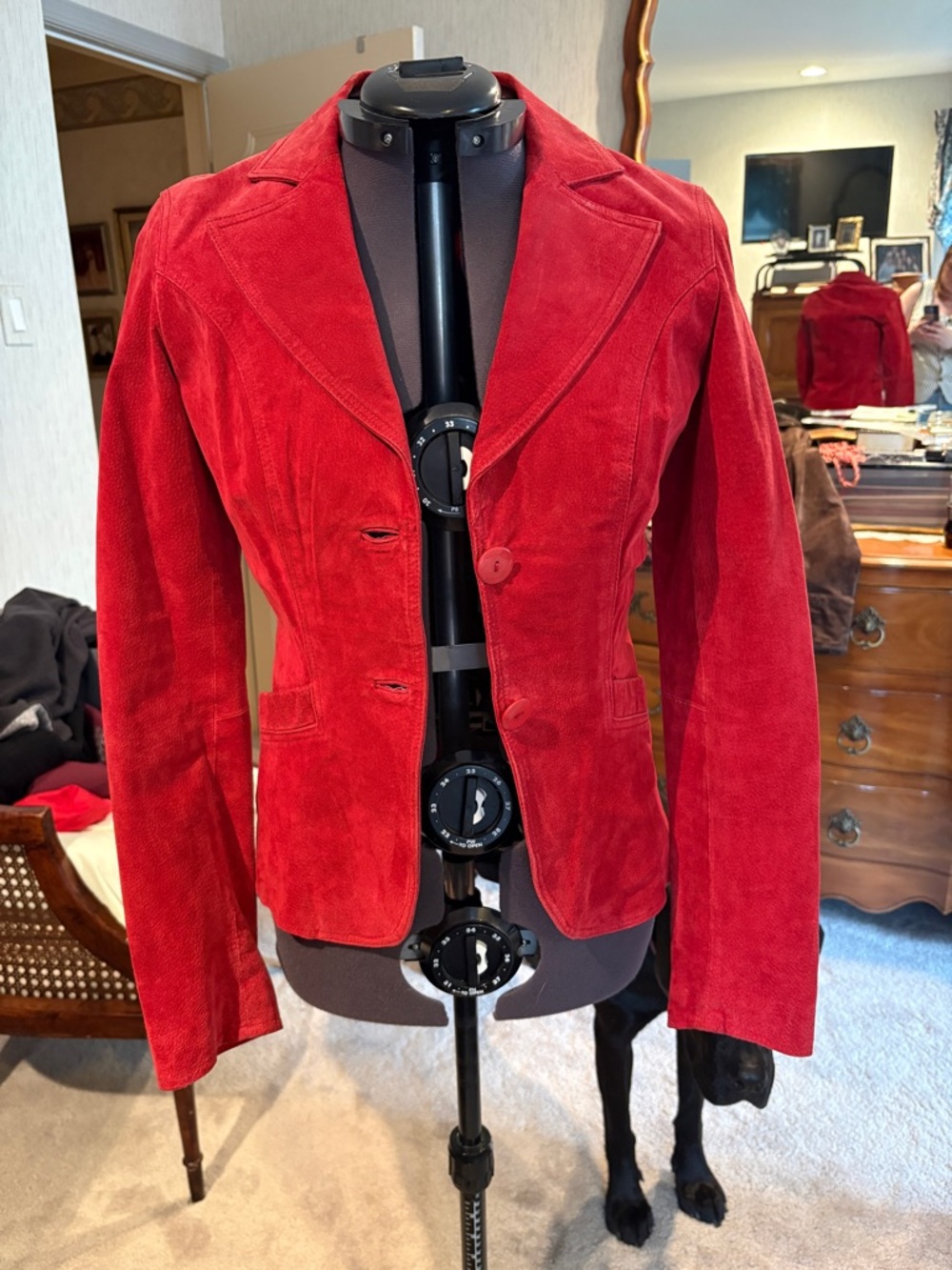 Vintage Red Suede Blazer Tailored Jacket Statement Piece